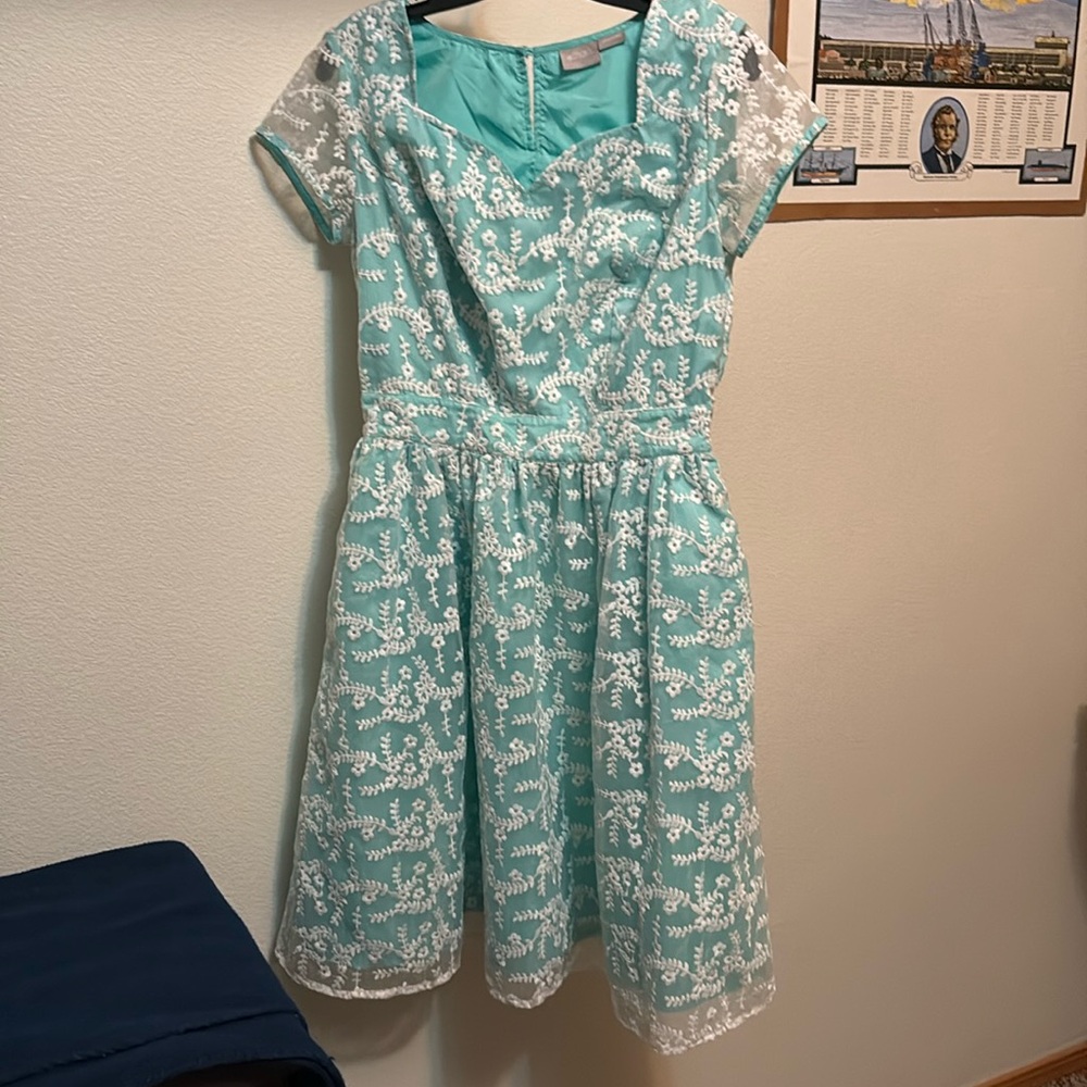 EShakti women’s dress sz 10 Mint Green Tulle Embroidered Overlay NWOT
